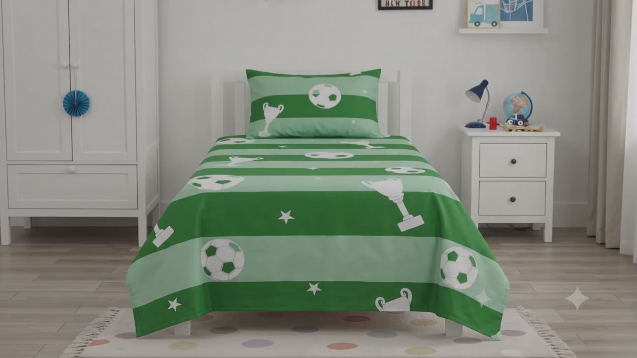 Soccer Ball and Trophy kids Cotton Bed Sheet
