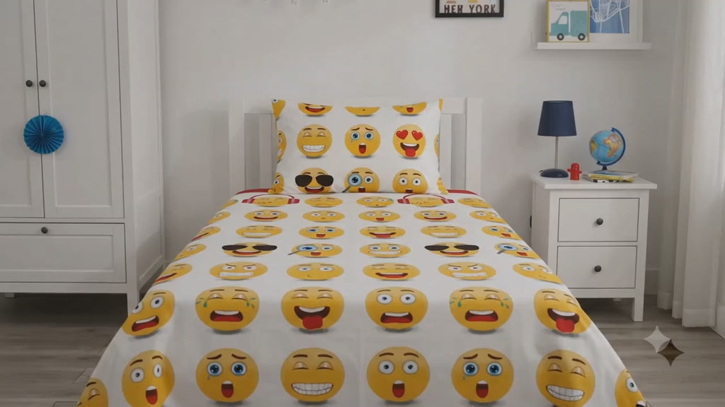 Various Expressions Emoji Themed kids Cotton Bed Sheet