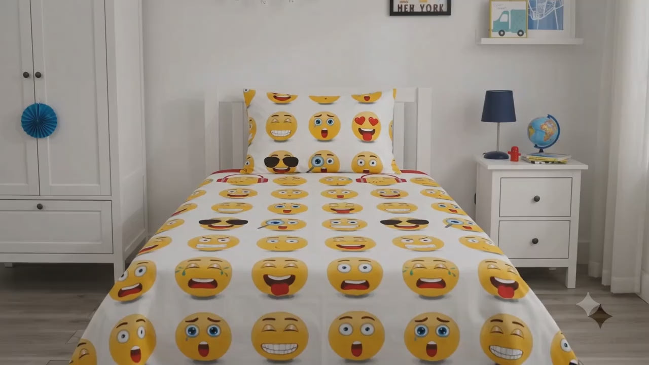 Various Expressions Emoji Themed kids Cotton Bed Sheet