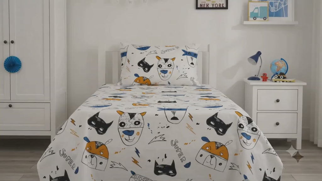 Cartoon Dog Super D kids Cotton Bed Sheet