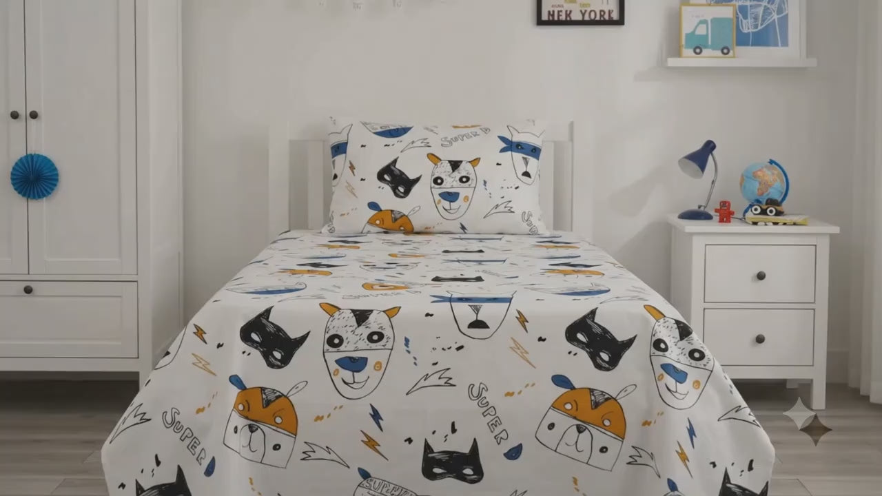 Cartoon Dog Super D kids Cotton Bed Sheet