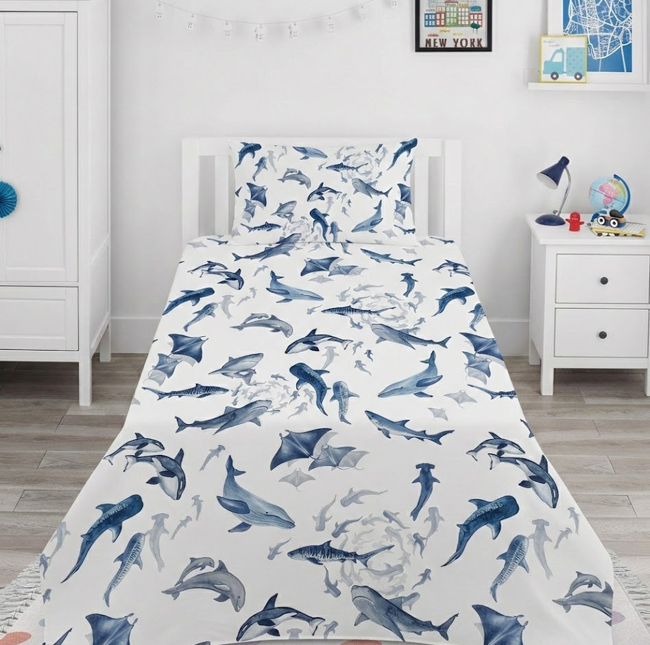 shark and dolphin Cotton Bed Sheet
