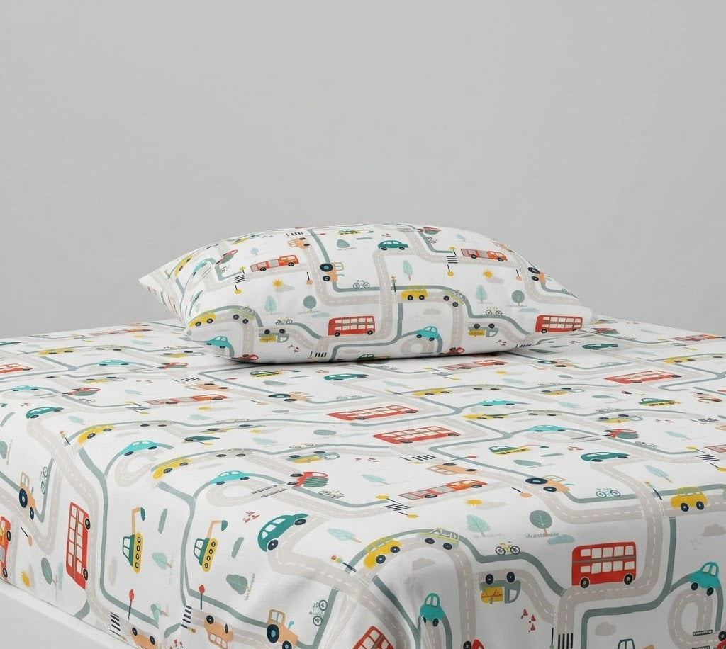 Cityscape-themed kids Cotton Bed Sheet