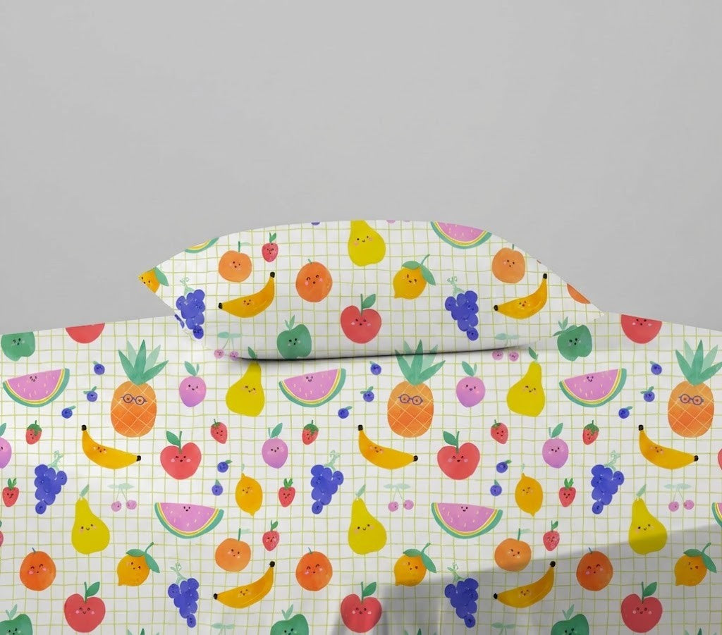 Colorful Cartoon Fruits Cotton Bed Sheet