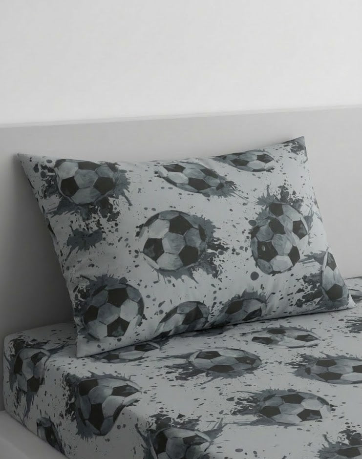 Black and White soccer Ball kids Cotton Bed Sheet