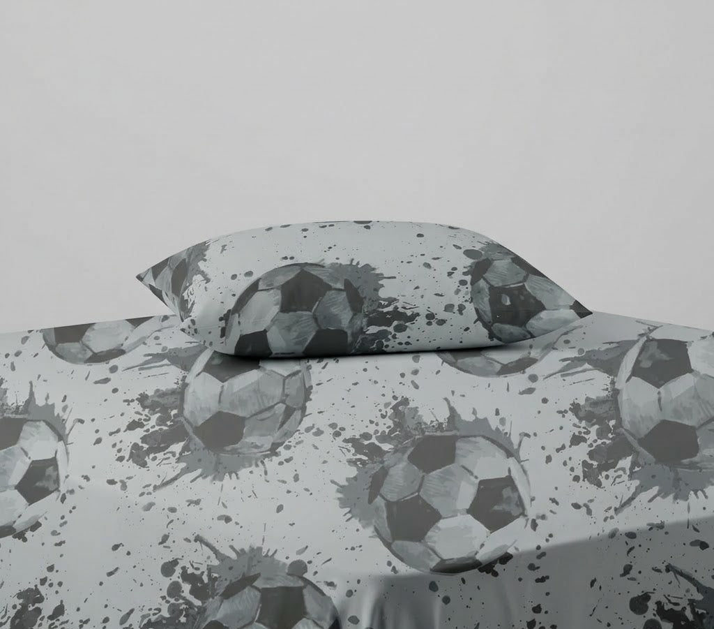 Black and White soccer Ball kids Cotton Bed Sheet