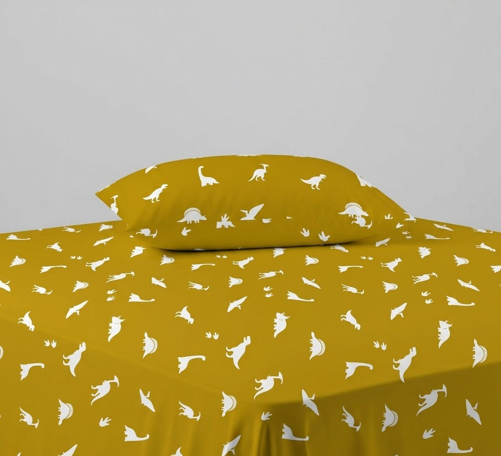 White Dinosaur Themed kids Cotton Bed Sheet