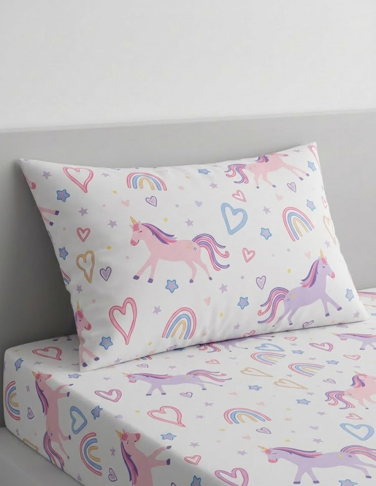 Unicorn and Rainbows kids Cotton Bed Sheet