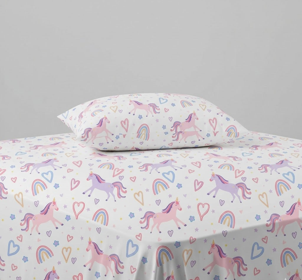 Unicorn and Rainbows kids Cotton Bed Sheet