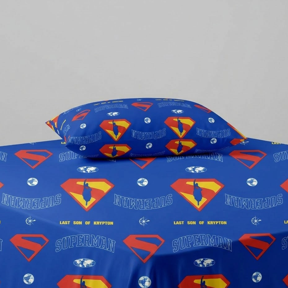 Superman Iconic S-shield logo kids Cotton Bed Sheet