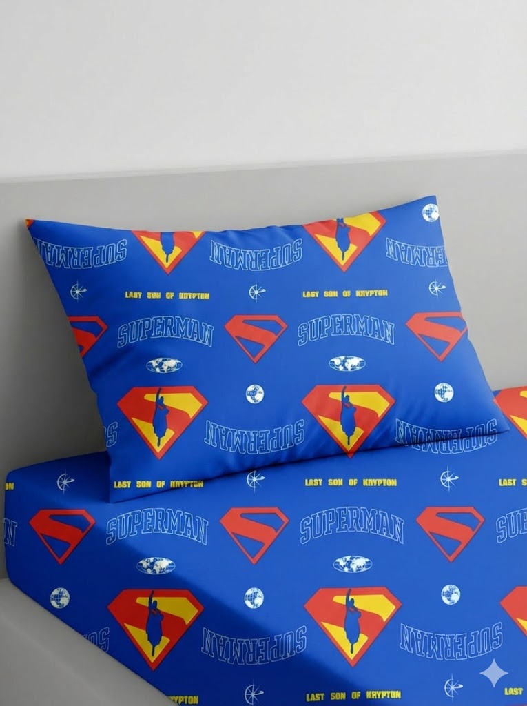 Superman Iconic S-shield logo kids Cotton Bed Sheet