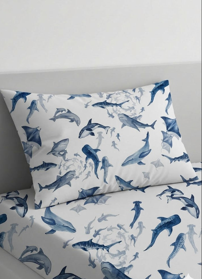 Shark and Dolphin Cotton Bed Sheet