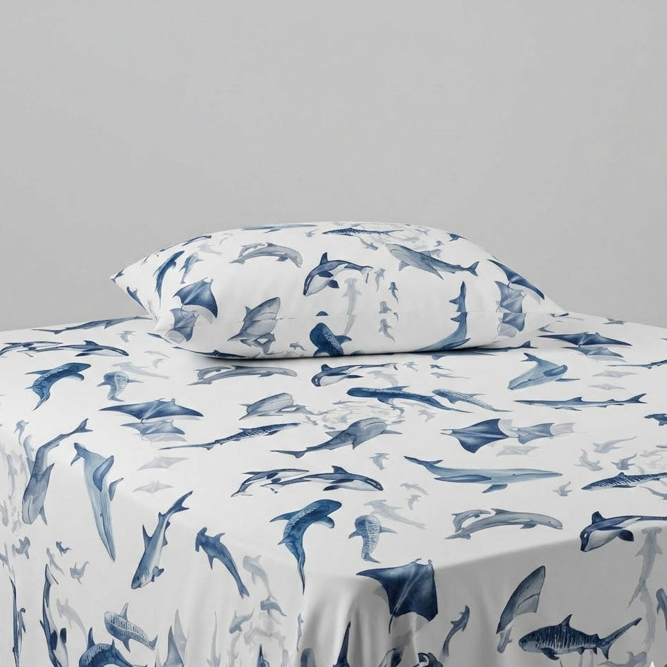 Shark and Dolphin Cotton Bed Sheet