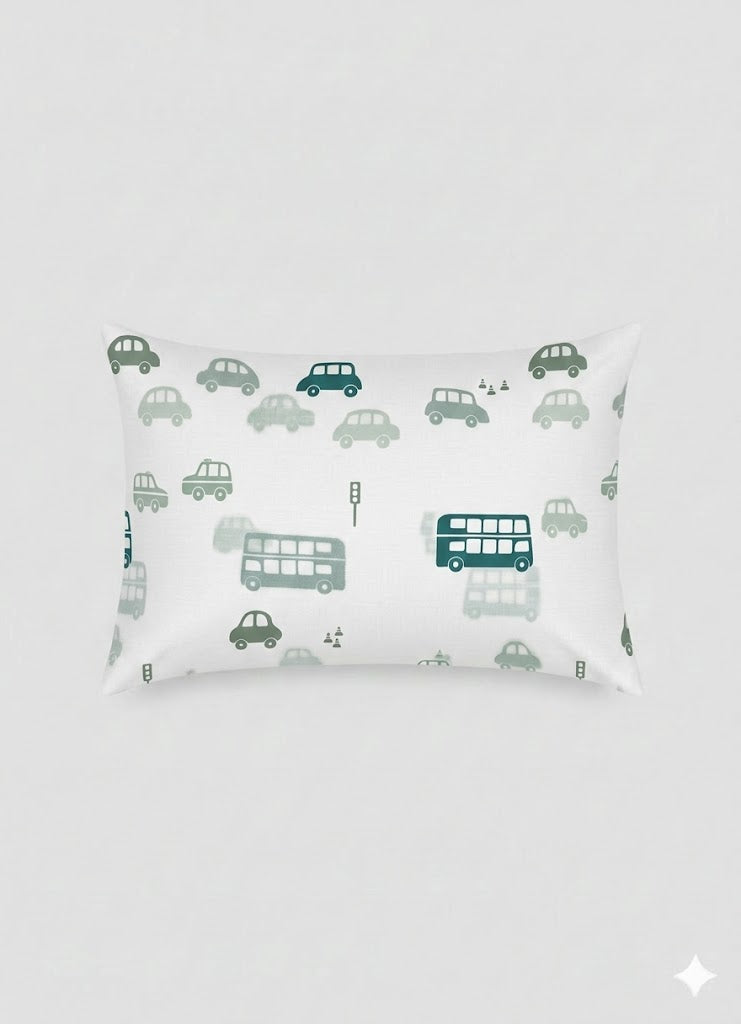 Colorful Cartoon Cars and Buses Cotton Bed Sheet