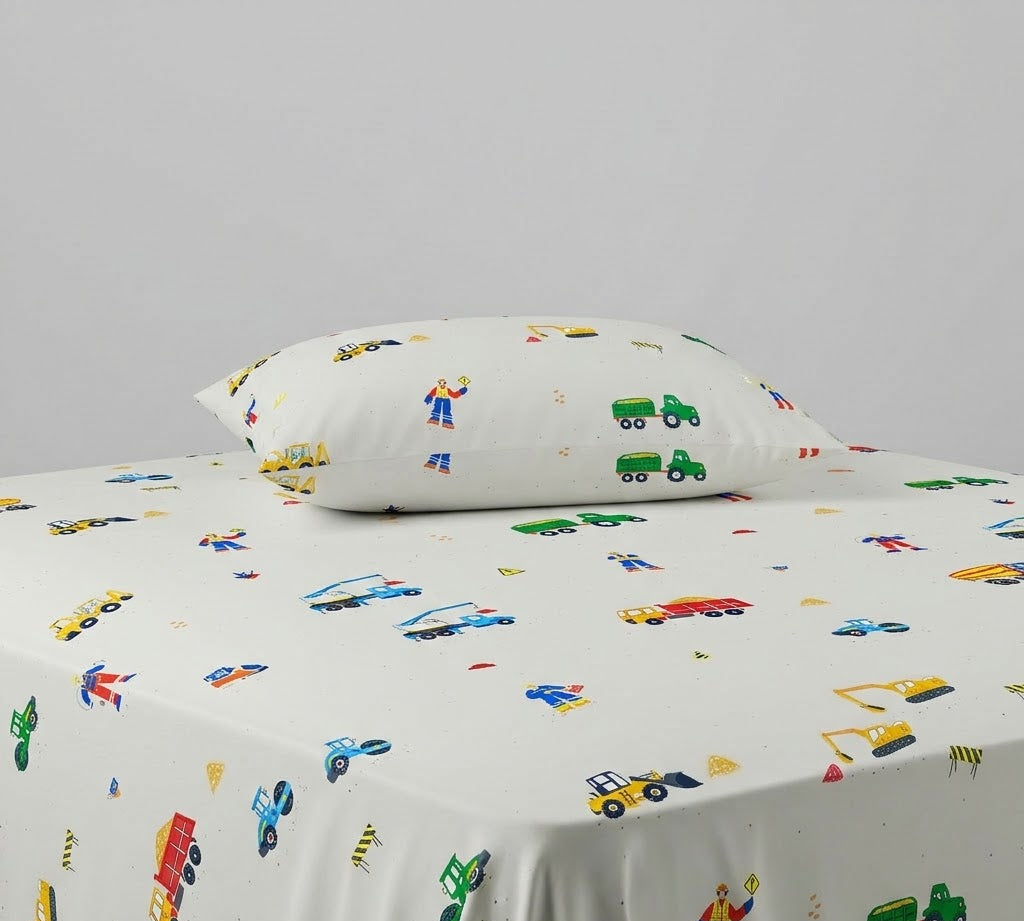 Construction Site Themed kids Cotton Bed Sheet