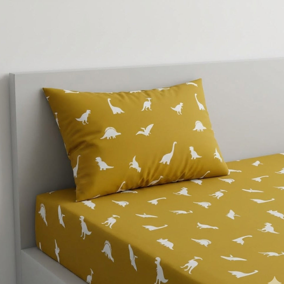 White Dinosaur Themed kids Cotton Bed Sheet