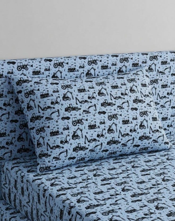 Construction Vehicle kids Cotton Bed Sheet