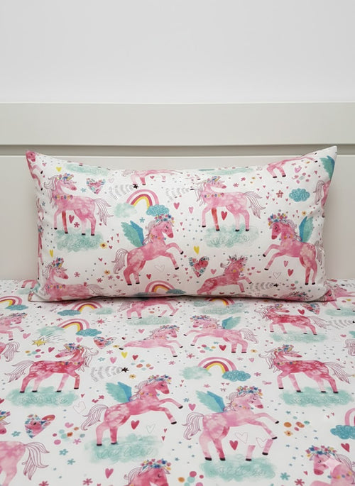 Colorful Unicorn-themed kids Cotton Bed Sheet + Pillow Cover