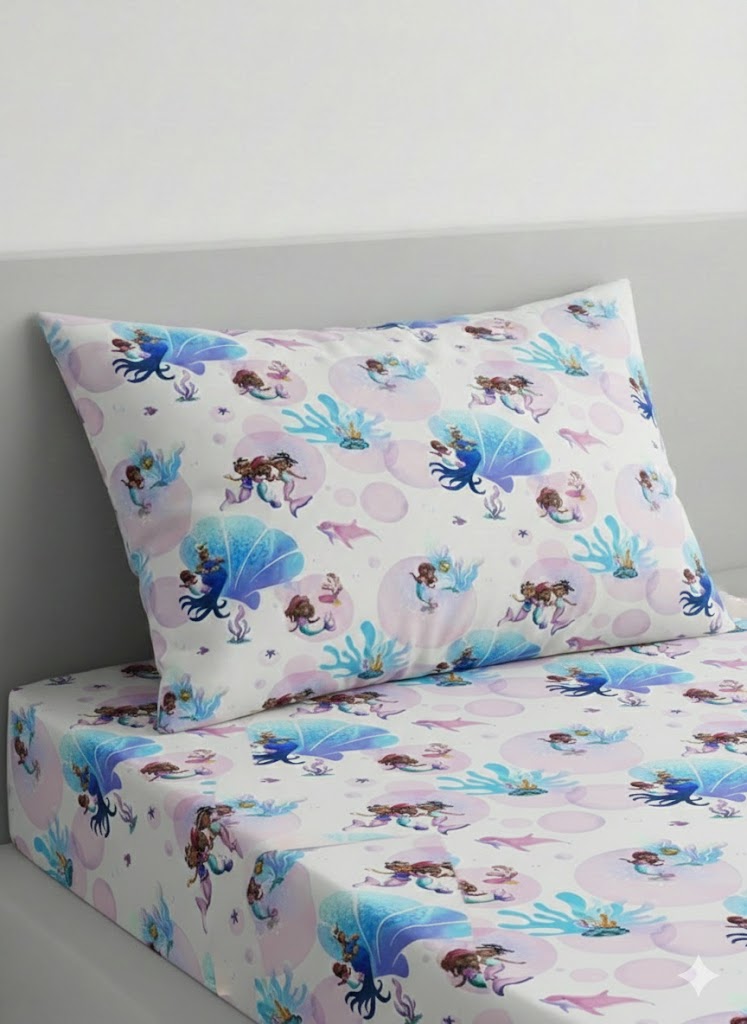 Disney's The Little Mermaid characters kids Cotton Bed Sheet