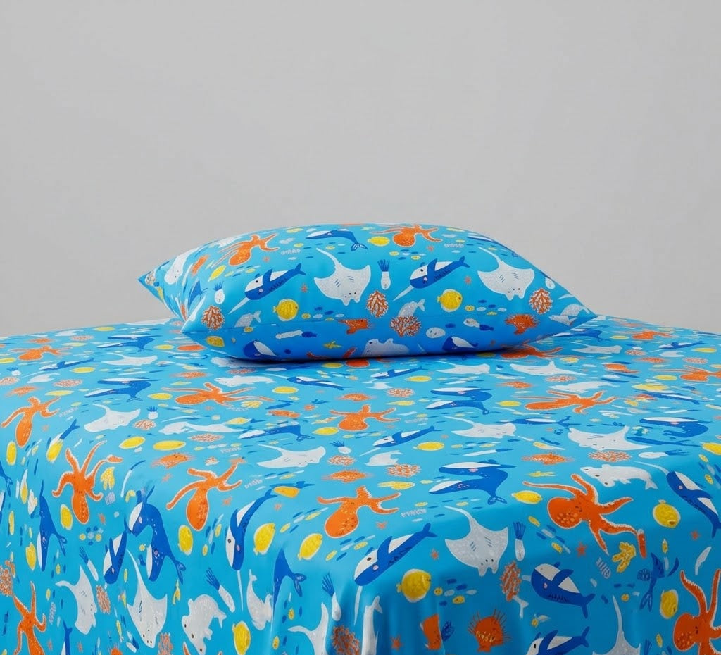 Ocean Animal Themed kidsCotton Bed Sheet
